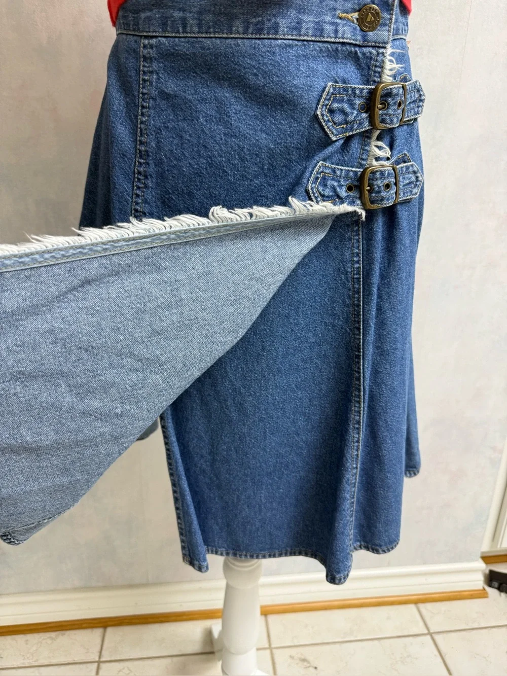 LizWear Wrap Denim Mini Flare Skirt, NWT, Cute Buckle Details